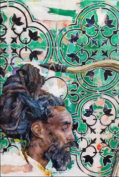 Untitled by Noland Anderson, Painting of Black Male Saxophonist with dreadlocks 