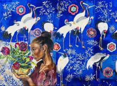 Wall Crain bleu, par Noland Anderson, Femme afro-américaine en bleu