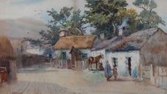 Arthur Netherwood (1864-1930) - Aquarelle du début du 20e siècle, cottages de campagne