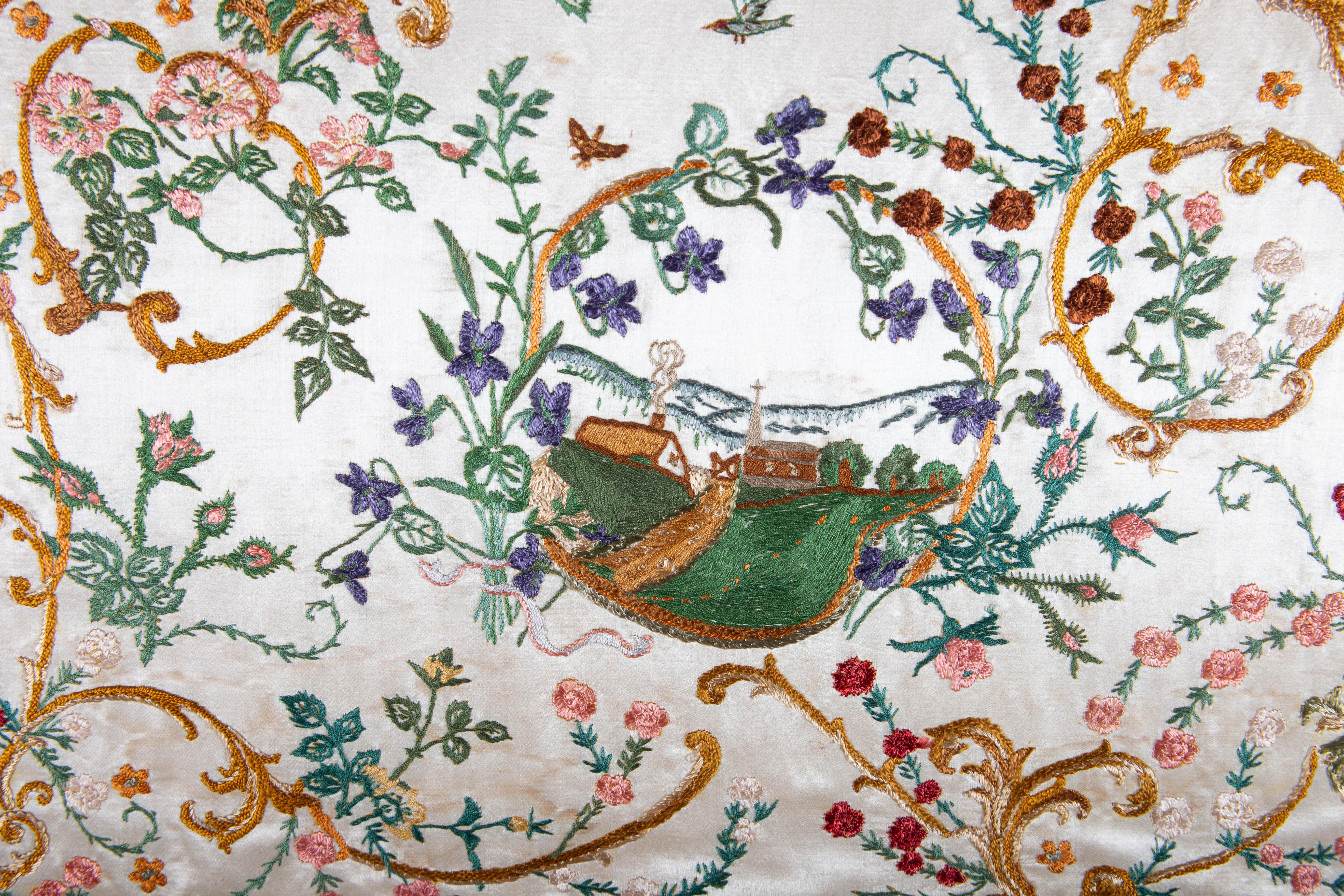 Early 20th Century Embroidery - Church and Cottage 1