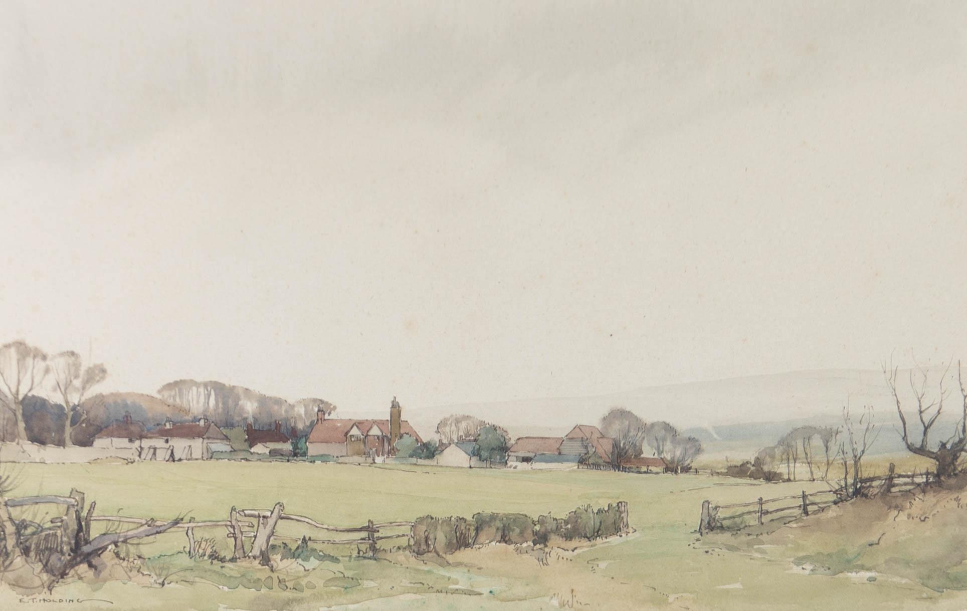 Edgar Thomas holding (1870-1952) - Aquarell des frühen 20. Jahrhunderts, Frühlingsfarben (Beige), Landscape Art, von Edgar Thomas Holding