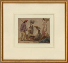 Antique Early 20th Century Watercolour - Traditional Street Vendors