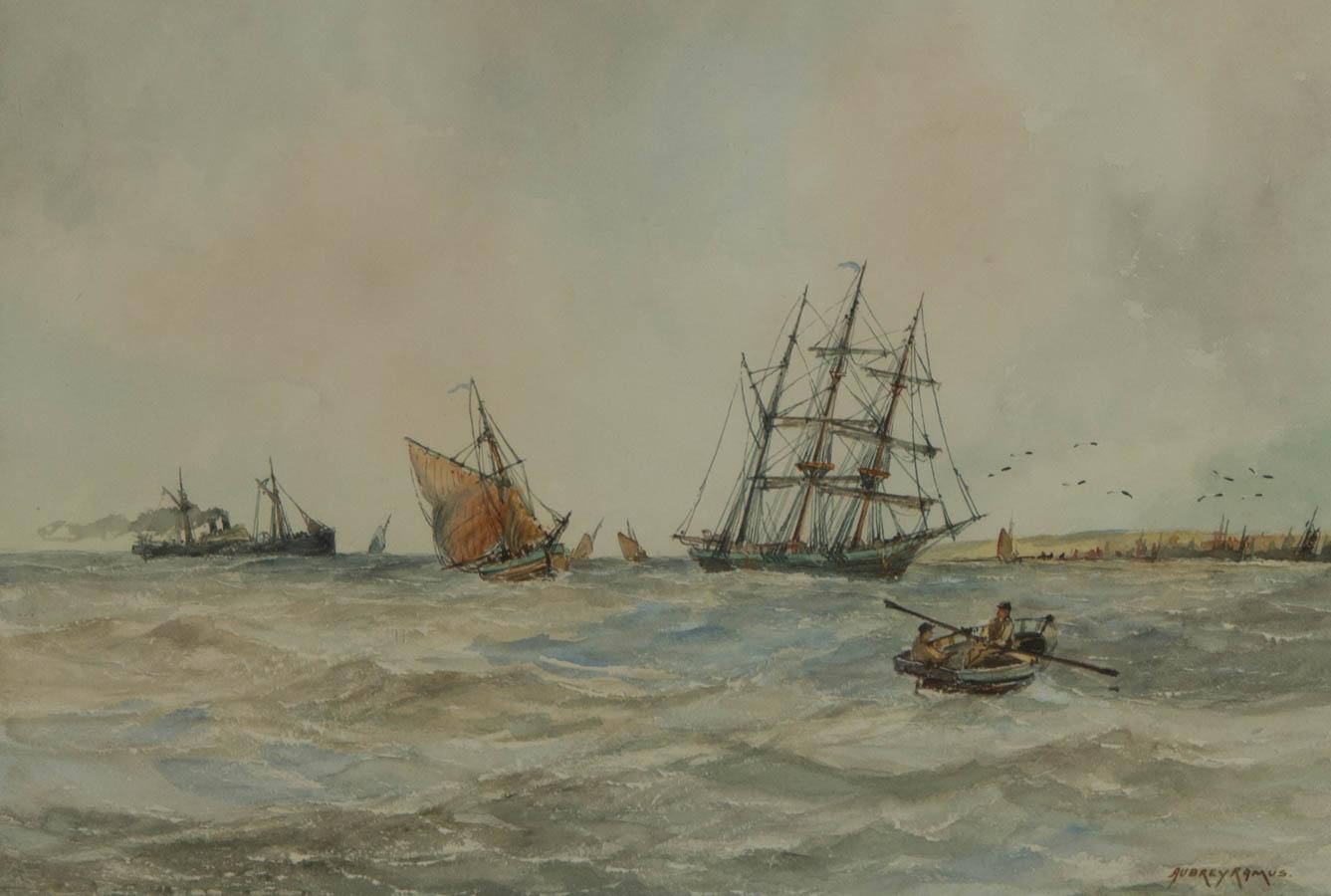 Aubrey Ramus - Aquarell des frühen 20. Jahrhunderts, Schiffe auf See 1