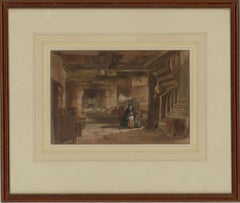 Edward Angelo Goodall RWS (1819-1908) - Aquarelle signée, intérieur de chalet