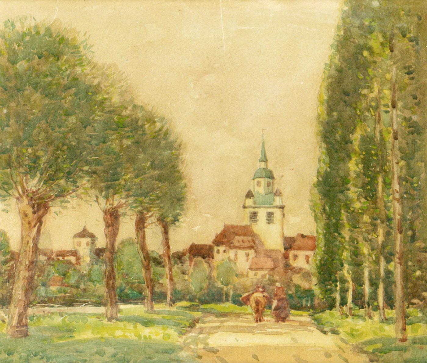 George Graham (1881-1949) - Signed and Framed 1916 Watercolour, The French Town 1