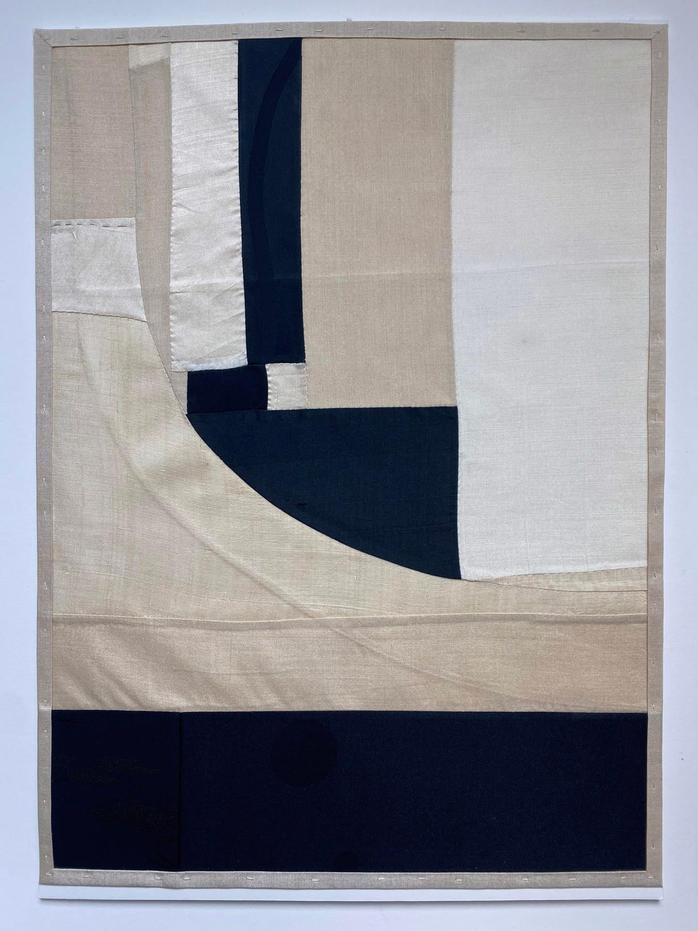 Debra Smith's fabric collages are like snippets of contemporary quilts. She recycles fabrics, such as the silk linings of antique Japanese kimonos used to make much of her current body of work. The silks are different shades of neutral and lend a