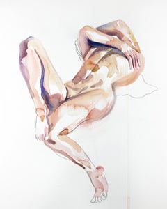 Hold On1, Original Contemporary Minimalist Nude Figure Study Watercolor Painting