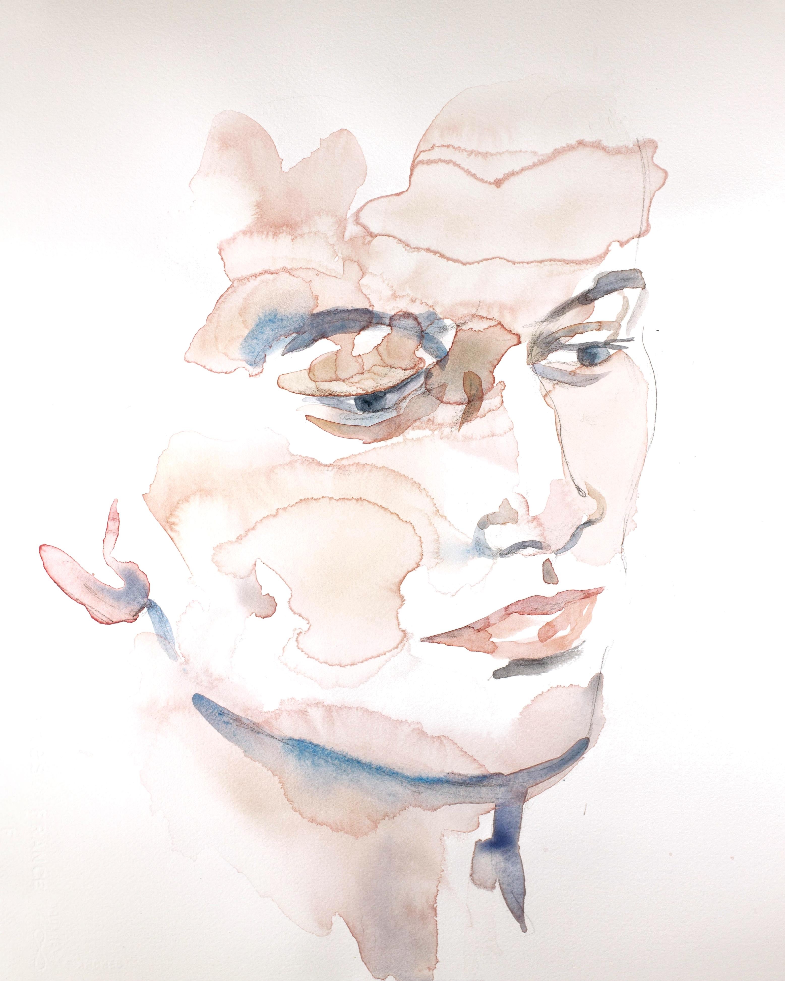Never No. 4, Original Contemporary Figurative Watercolor Portrait on Paper
