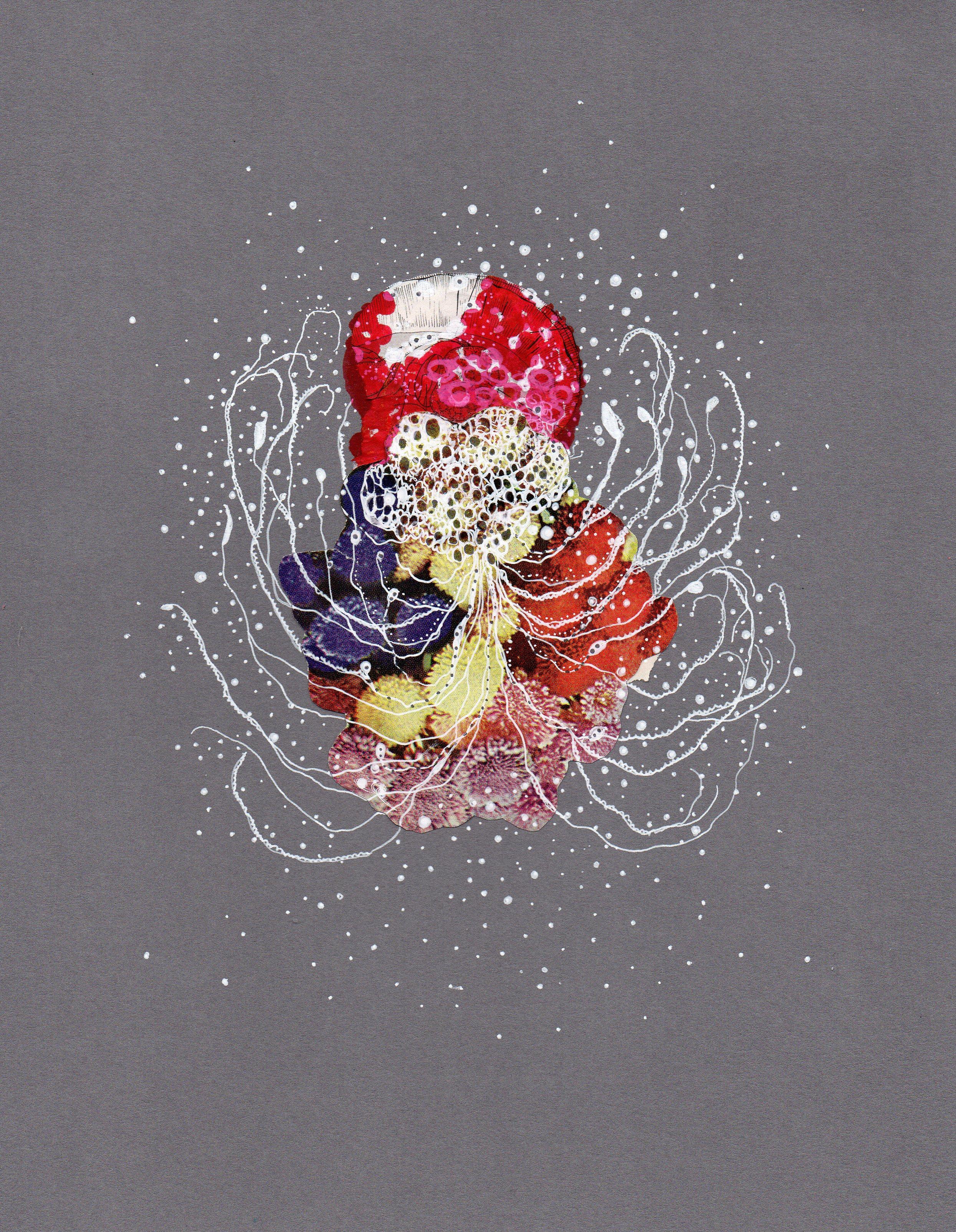 Stardust Cephalopod, Original zeitgenössisches abstraktes nautisches Mixed Media-Arbeiten