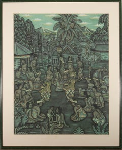 Nyoman Gerembeng - Gouache de l'école balinaise du 20e siècle, scène de Batuan, Bali