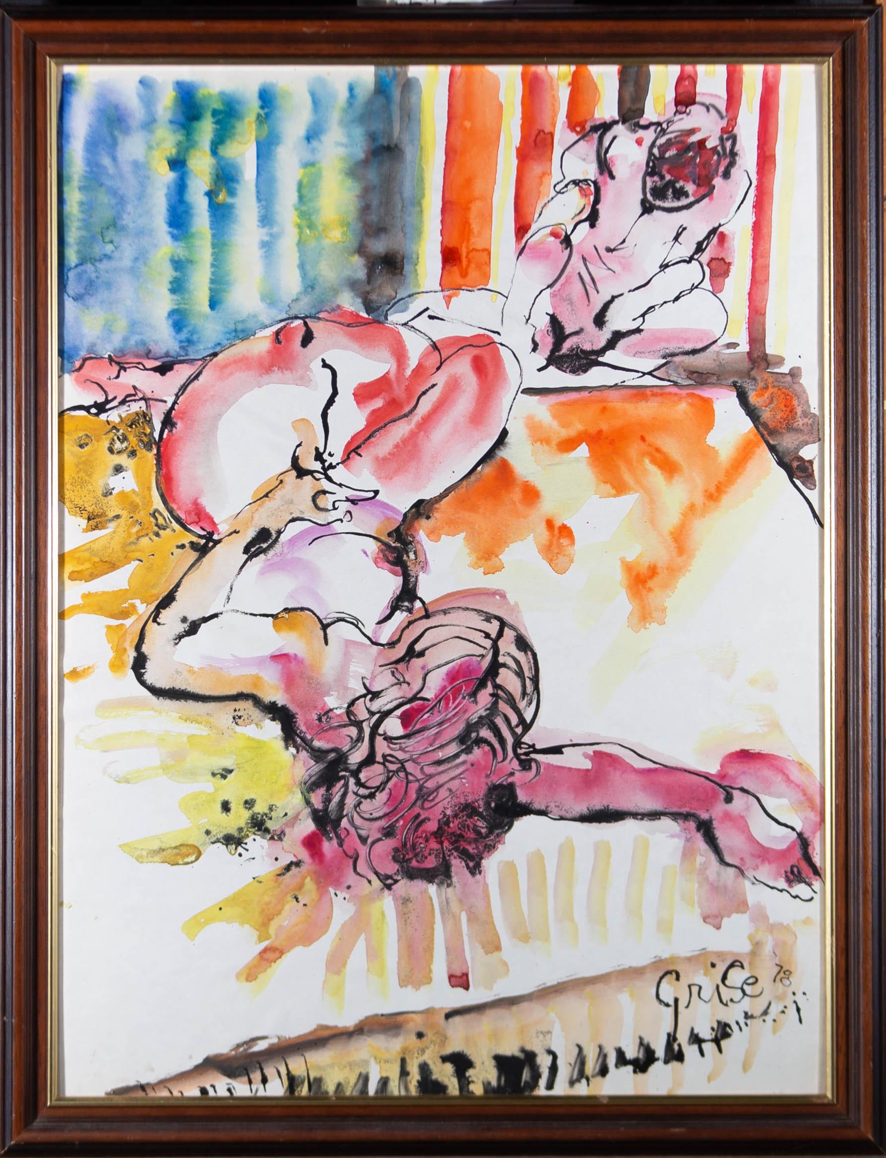 Hendrik Grise (1917-1982) - 1978 Watercolour, Interior Scene with Nude Figures 1