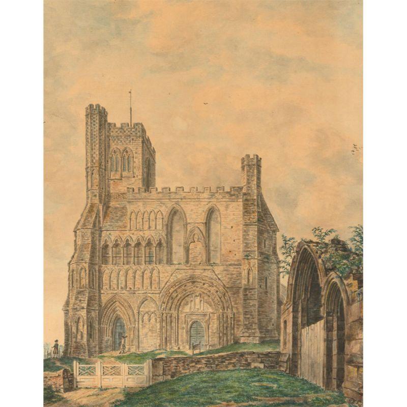 A marvellous original 1780 work by the well-known architect and watercolourist John Carter FSA (1748-1817), depicting the West Front of Dunstable Priory, a 12th Century Augustinian church in Bedfordshire, England. Carter's recognisable passion and