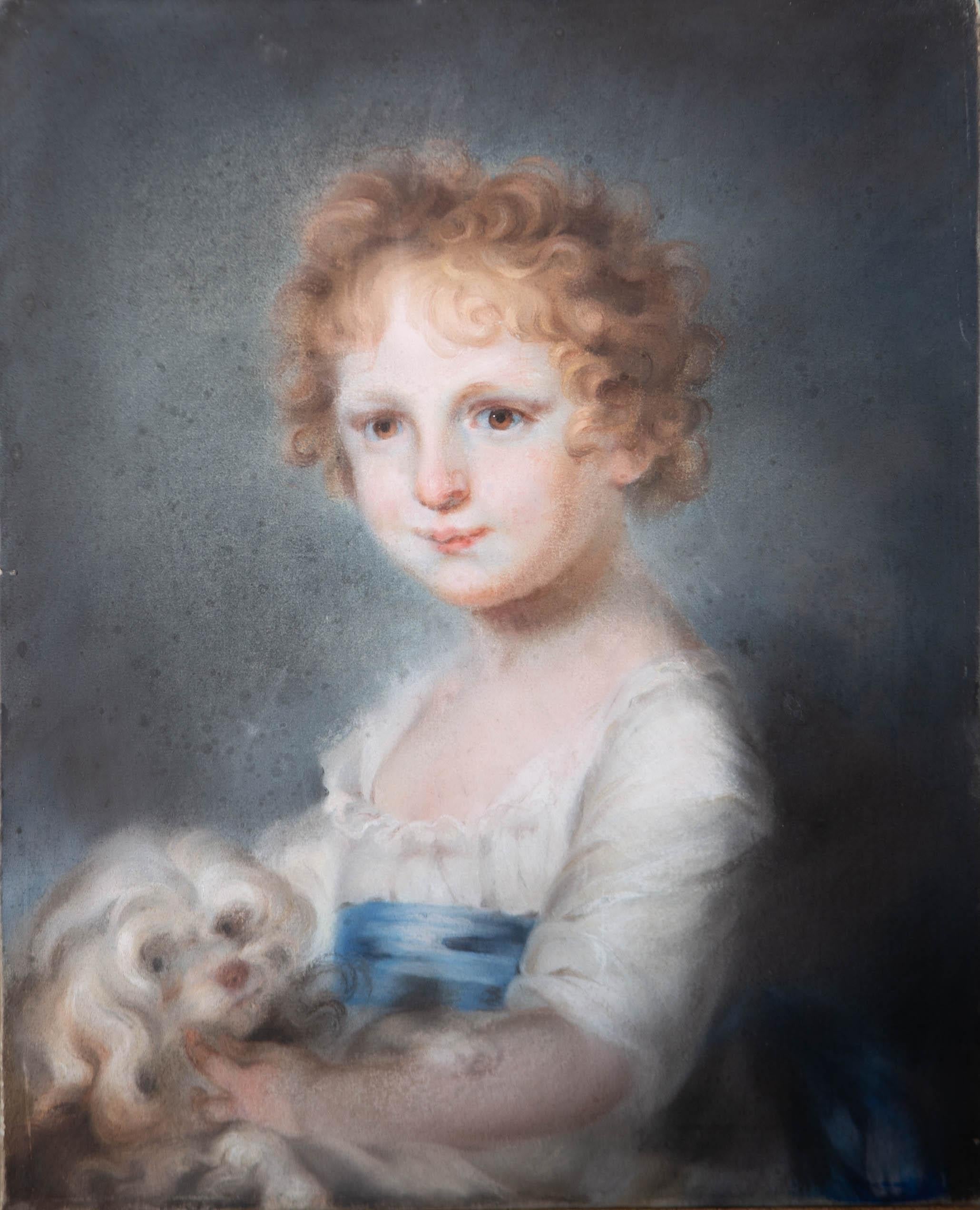 Attrib.John Russell RA Portrait - Attrib. John Russell RA (1745–1806) - Pastel, Young Boy With A Pekingese