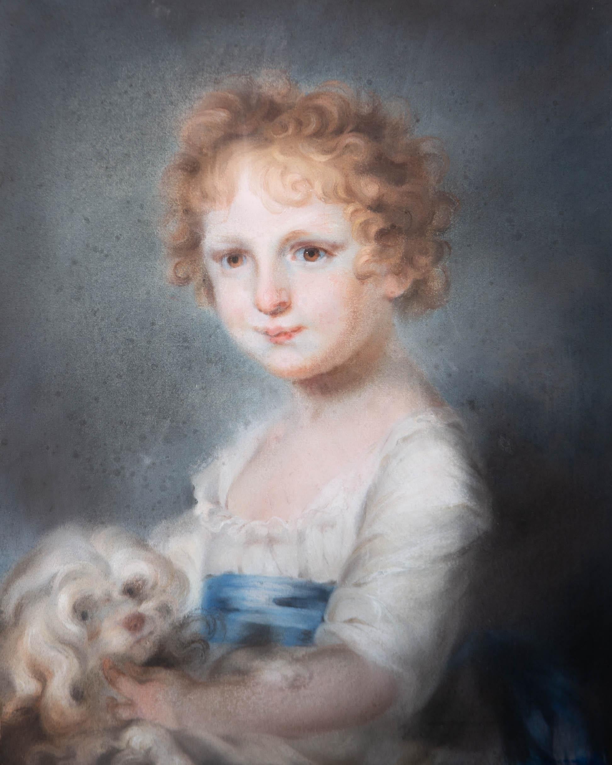 Attrib. John Russell RA (1745–1806) - Pastel, Young Boy With A Pekingese - Art by Attrib.John Russell RA