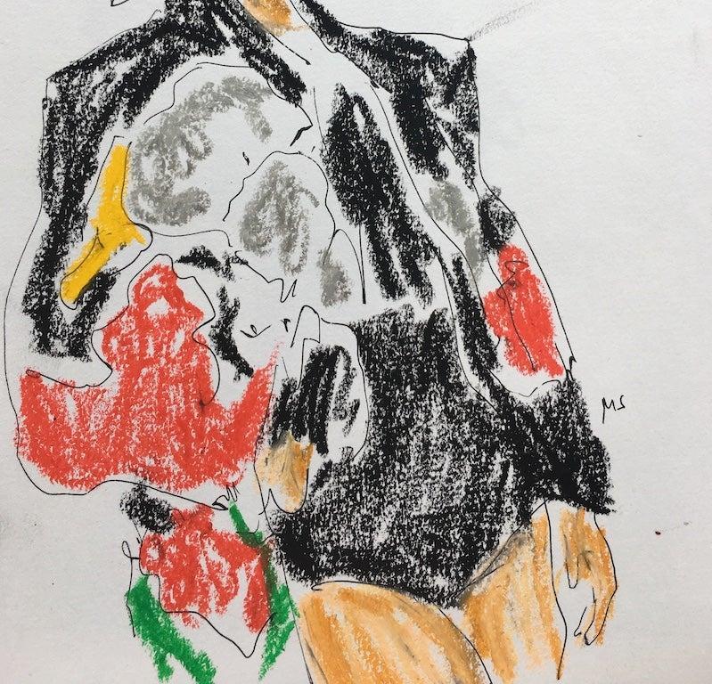 Valentino Fall Oil Pastel on Paper. Fashion painting on paper - Painting by Manuel Santelices