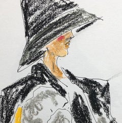Valentino Fall Ölpastell auf Papier. Mode-Gemälde auf Papier