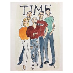 Time Cover, Watercolor fashion, drawings on archive paper.