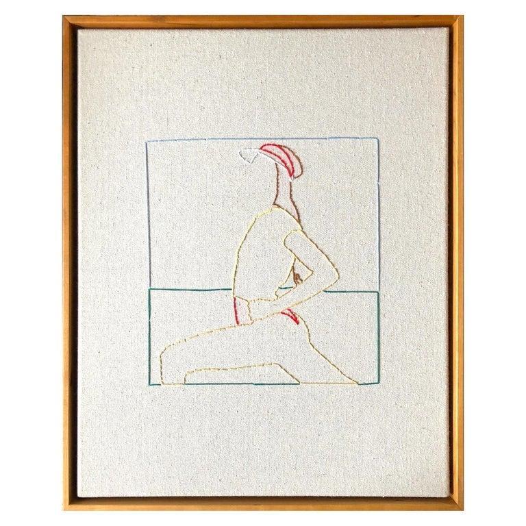 Tennis, Stitched Canvas, Framed on Cherrywood - Art by Casey Waterman
