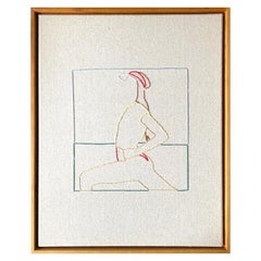 Tennis, Stitched Canvas, Framed on Cherrywood
