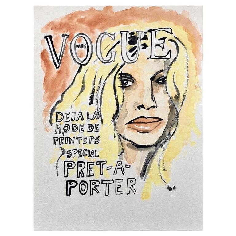  Satz von  Vogue-Cover, Aquarell-Mode-Zeichnungen auf Archivpapier. – Art von Manuel Santelices