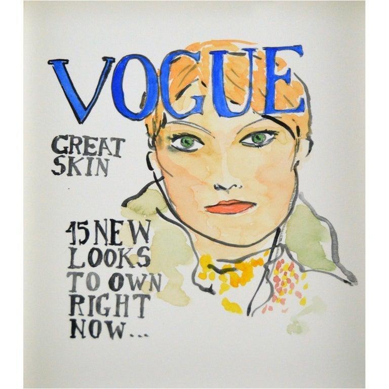  Satz von  Vogue-Cover, Aquarell-Mode-Zeichnungen auf Archivpapier. (Beige), Portrait, von Manuel Santelices
