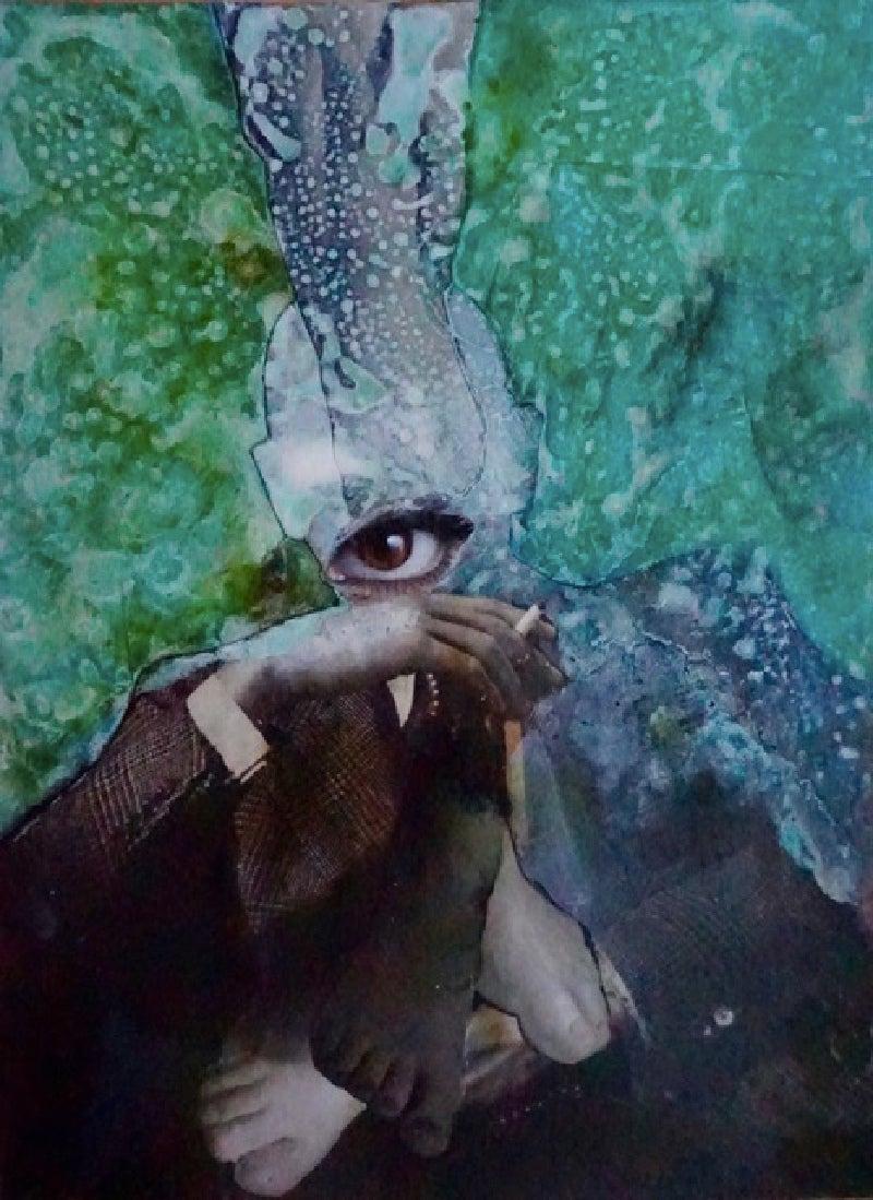 Noel Coward's Eye, #2257. Horst P. Horst Homage, Mixed media Collage on Paper. - Painting by Natasha Zupan
