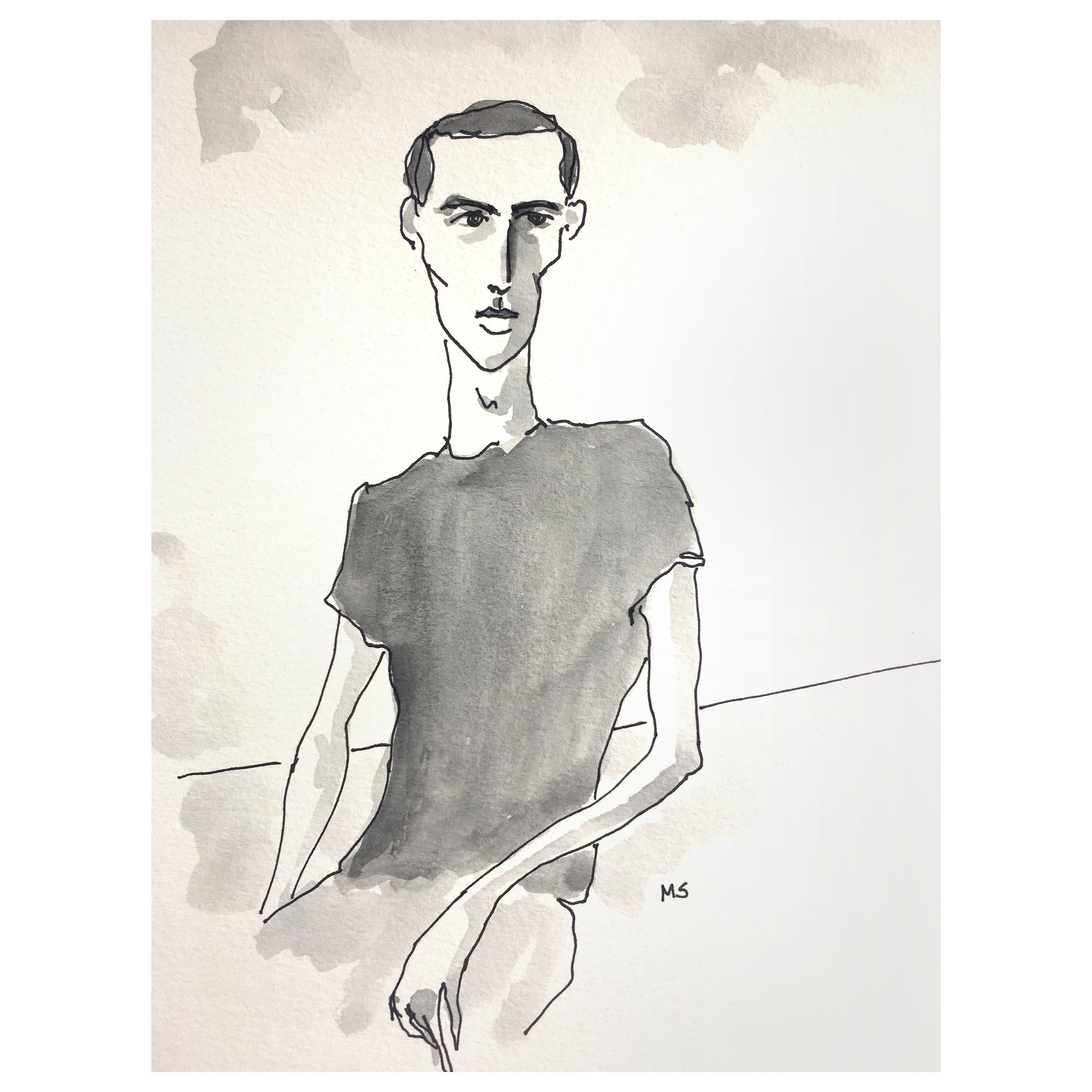 Manuel Santelices Portrait - Peter Hujar,  Watercolor fashion, portrait on archive paper.