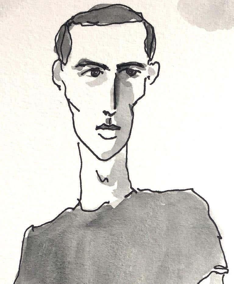 Peter Hujar,  Watercolor fashion, portrait on archive paper. - Art by Manuel Santelices