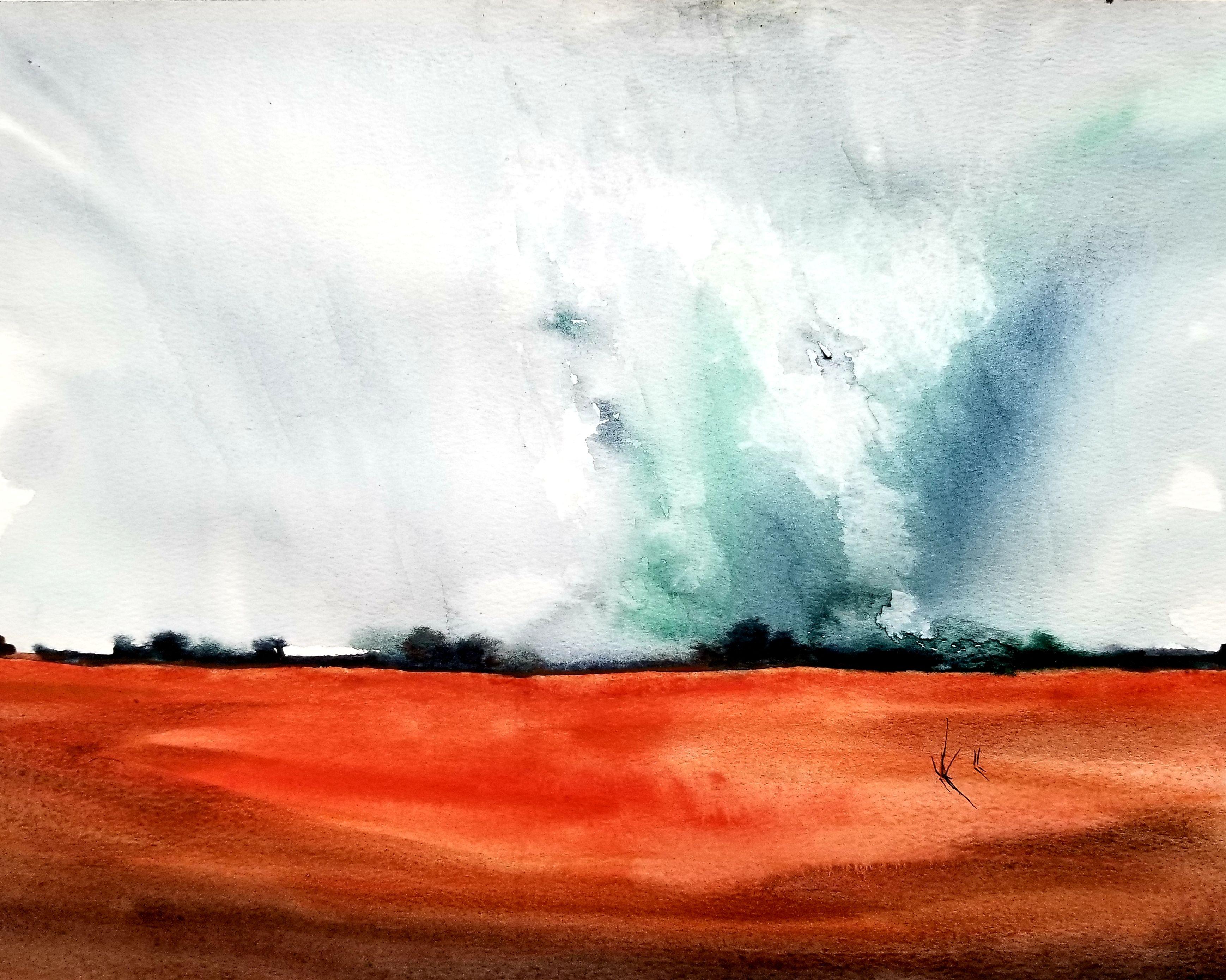 Fields colorés, peinture, aquarelle sur papier aquarelle - Art de Jim Lagasse