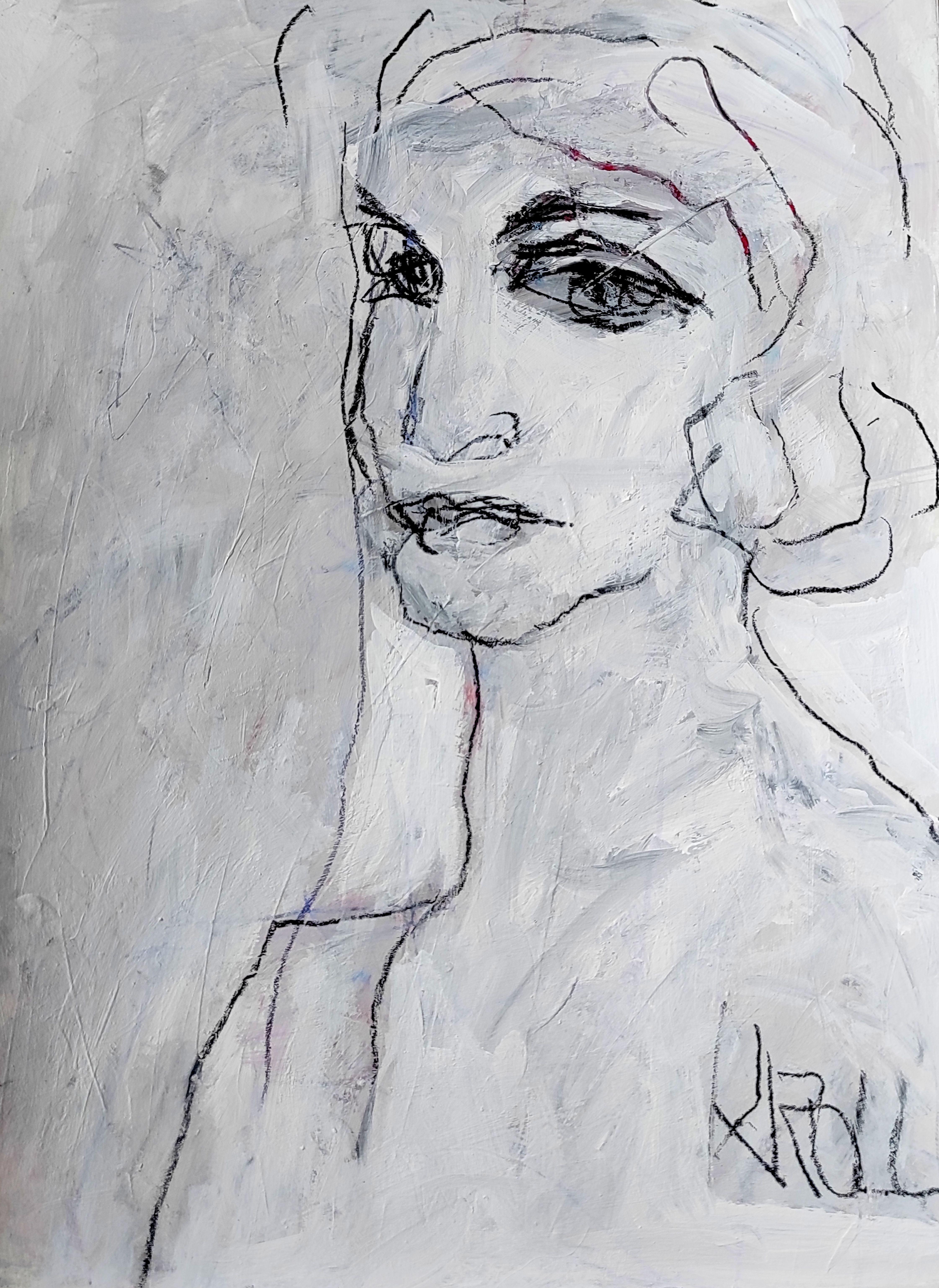 Retrato de mujer, Dibujo, Pasteles sobre papel - Art de Barbara Kroll