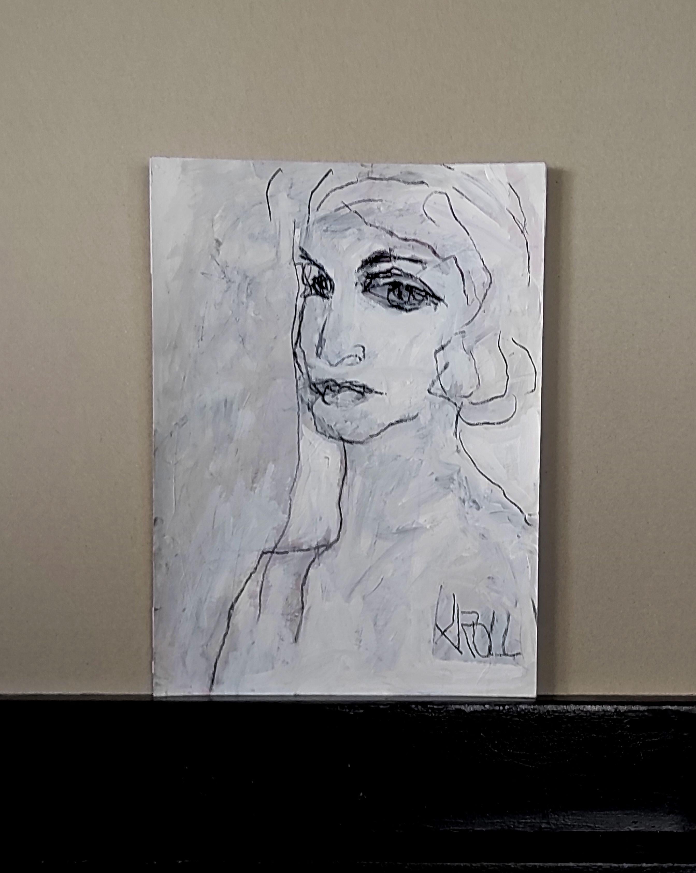 Retrato de mujer, Dibujo, Pasteles sobre papel - Art Expresionista de Barbara Kroll