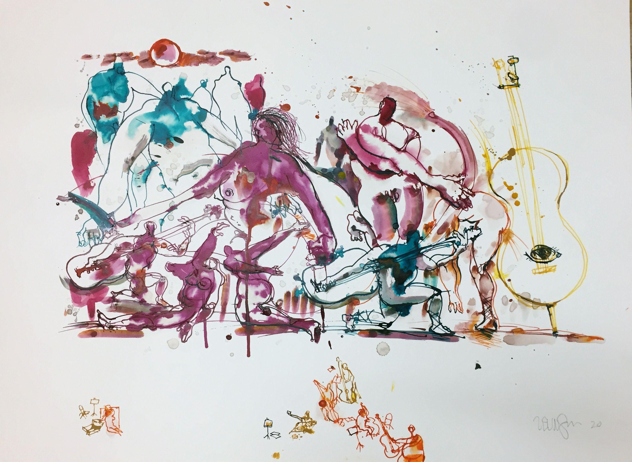 on the stage, Painting, Watercolor on Watercolor Paper