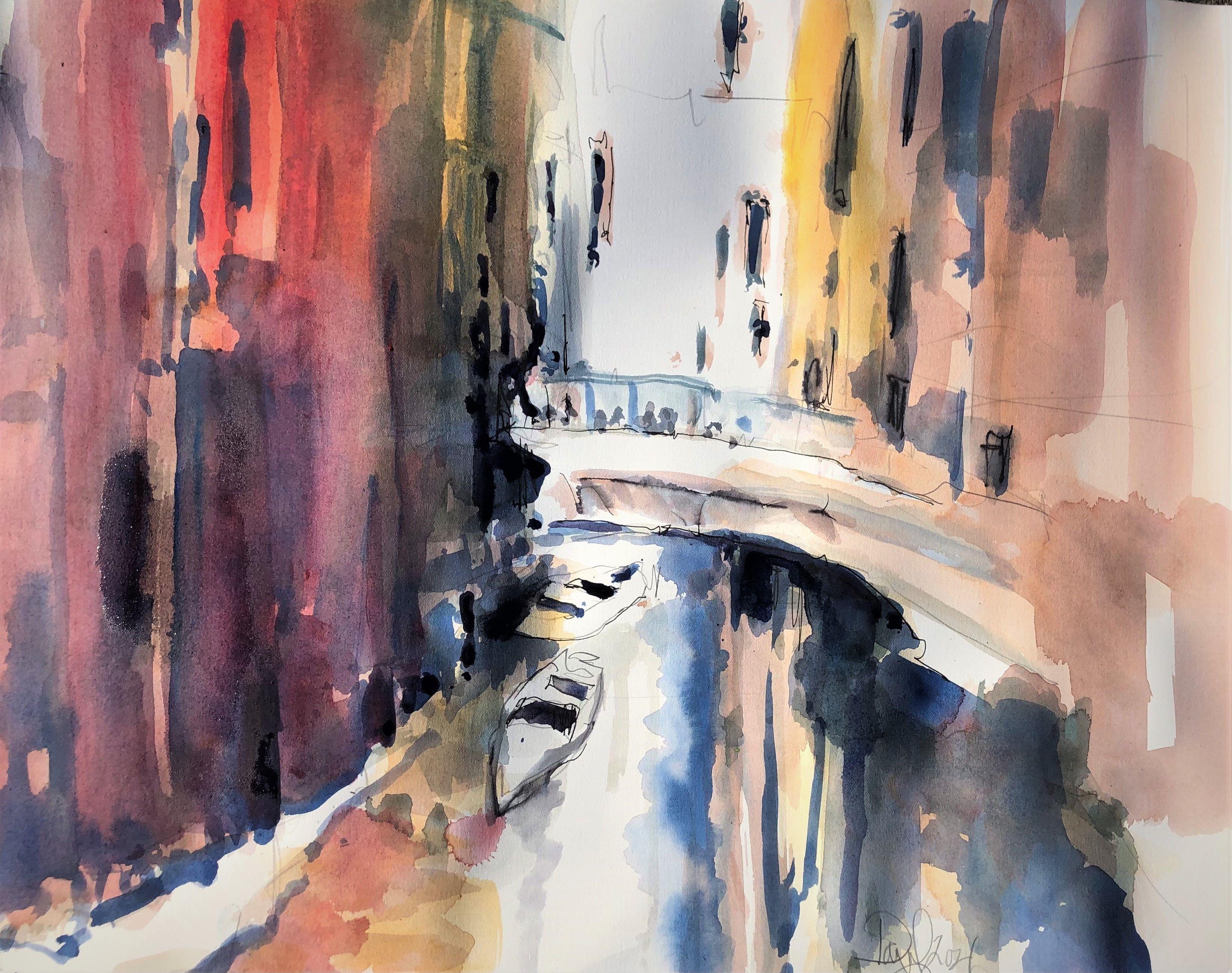 Venice Backwater, Painting, Watercolor on Watercolor Paper - Art by Daniel Clarke