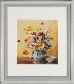 Vintage Eric - Mid 20th Century Gouache, Poppies in Porcelain