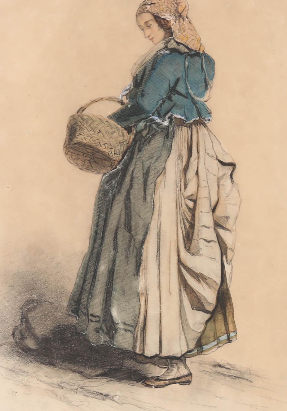 Armand Hubert Leleux (1818-1885) - 19th Century Watercolour, Girl From Halisberg For Sale 1