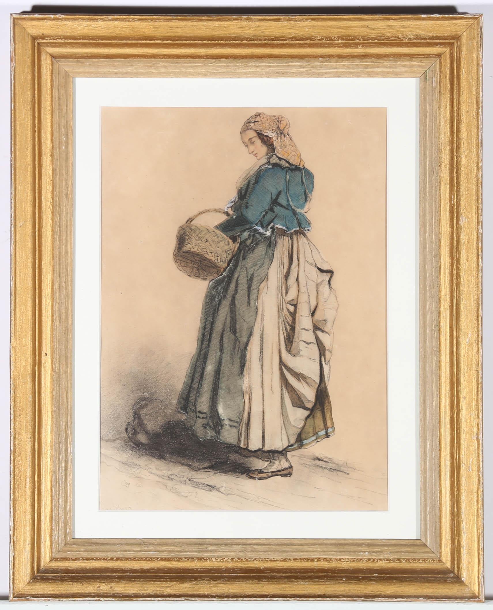 Armand Hubert Leleux (1818-1885) - 19th Century Watercolour, Girl From Halisberg For Sale 2