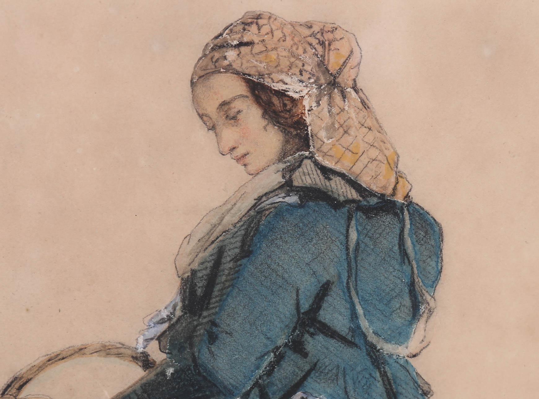 Armand Hubert Leleux (1818-1885) - 19th Century Watercolour, Girl From Halisberg For Sale 4