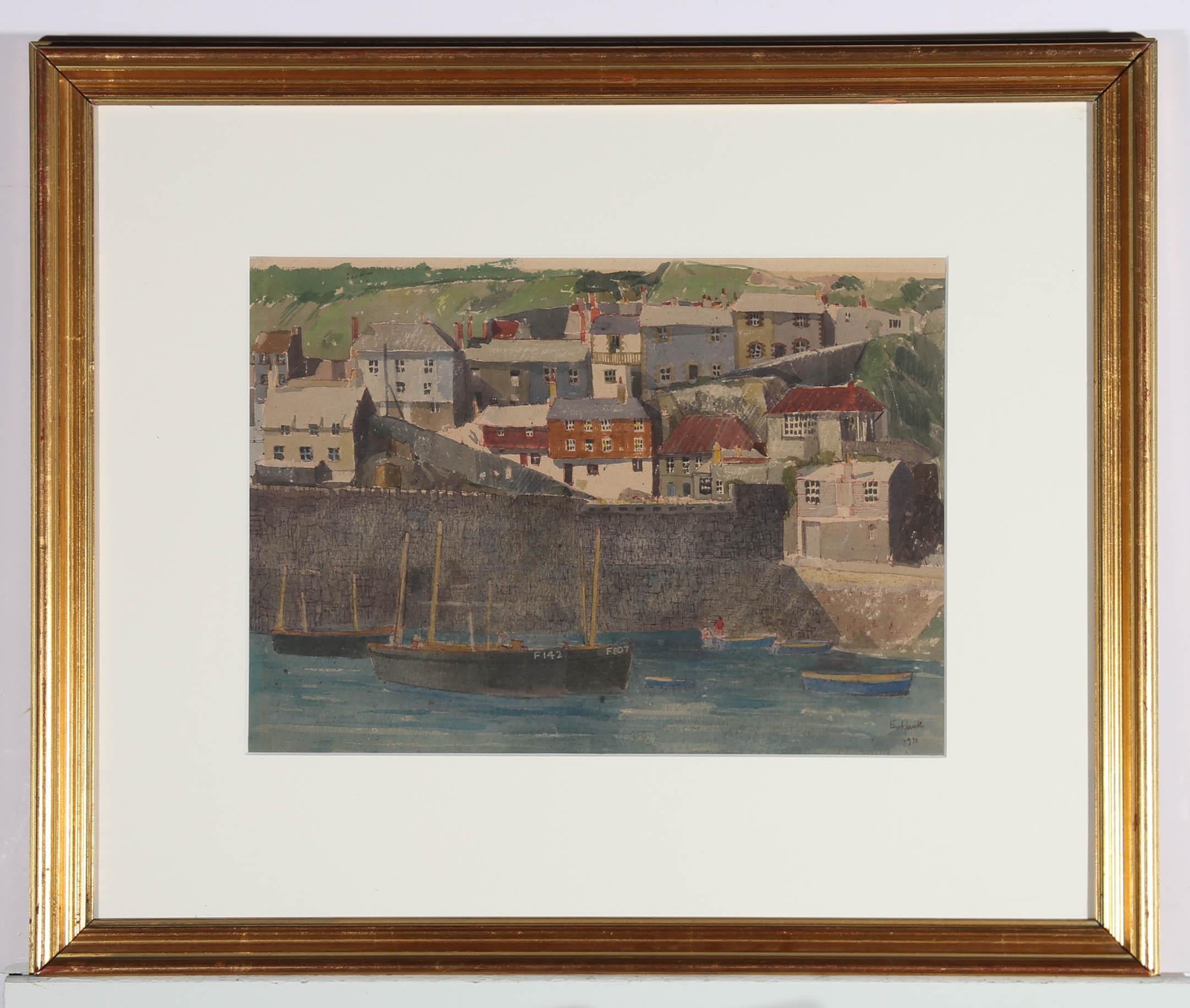 Erik Smith (1914-1972) - Framed 1950 Watercolour, Fisherman's Town For Sale 4