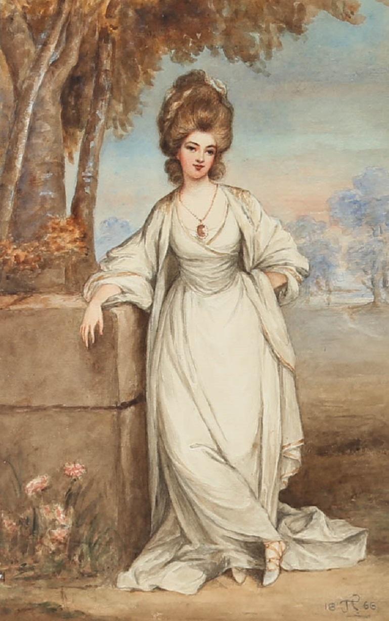Aquarelle de 1866 - « Lady In The Garden » en vente 1