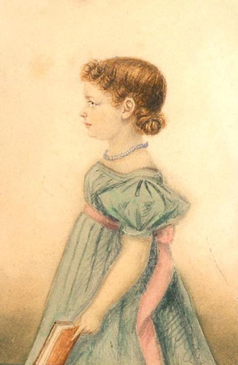 Unknown Portrait - Pair of Miniature Mid 19th Century Watercolours - Brother and Sister