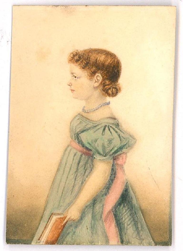 Pair of Miniature Mid 19th Century Watercolours - Brother and Sister For Sale 1