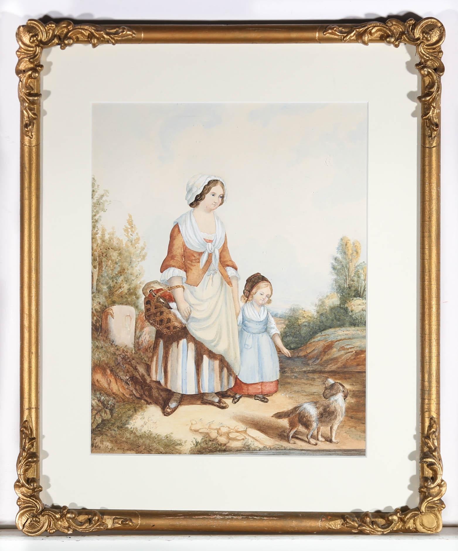 R. Mackintosh - 1860 Watercolour, Mother and Daughter For Sale 4