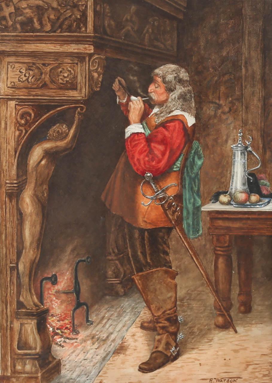 R. Watson - 1930 Watercolour, Cavalier And His Pipe 3