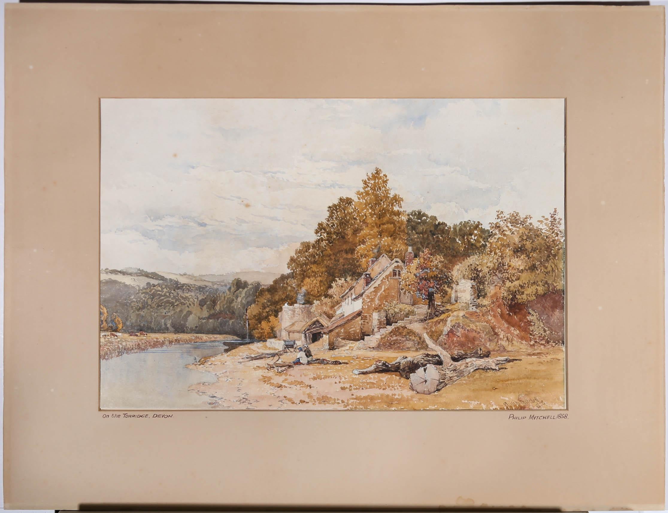 Philip Mitchell RI (1814-1896) - 1858 Watercolour, On the Torridge, Devon For Sale 3