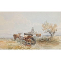 Attrib. Henry Birtles RA (1838-1907) - Framed Watercolour, Figures & Cattle