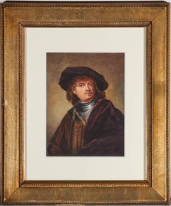 Nach Rembrandt - Gerahmtes Aquarell aus der Mitte des 19. Jahrhunderts, Mann mit Gorget und Beret