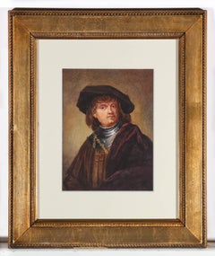 After Rembrandt - Framed Mid 19th Century Watercolour, Man with Gorget & Beret