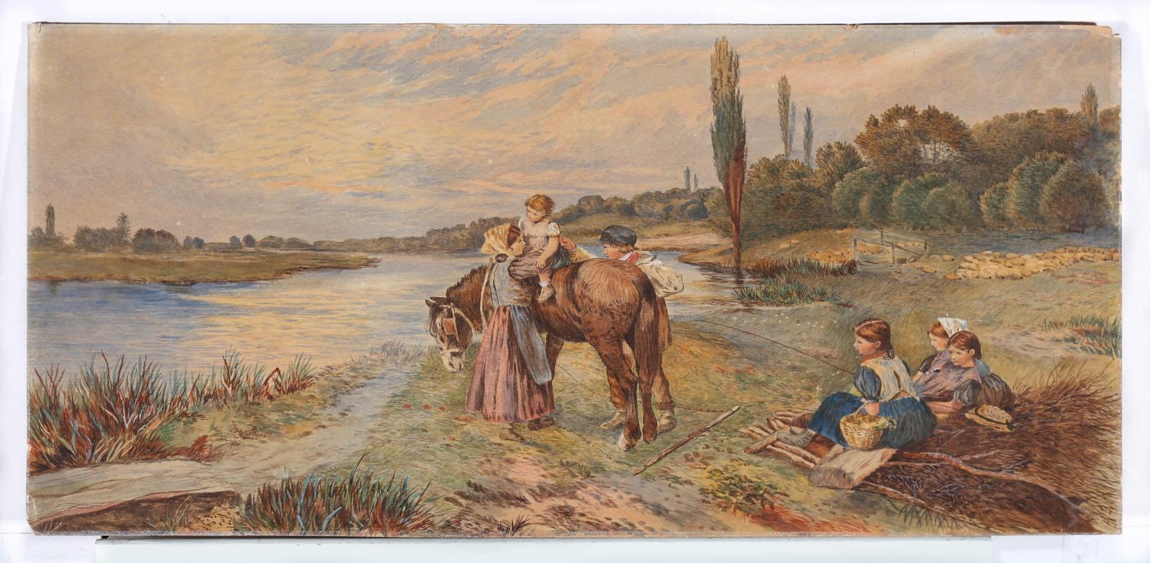 Sophy S Warren (acte.1864-1878) - Aquarelle, La rivière au crépuscule en vente 1