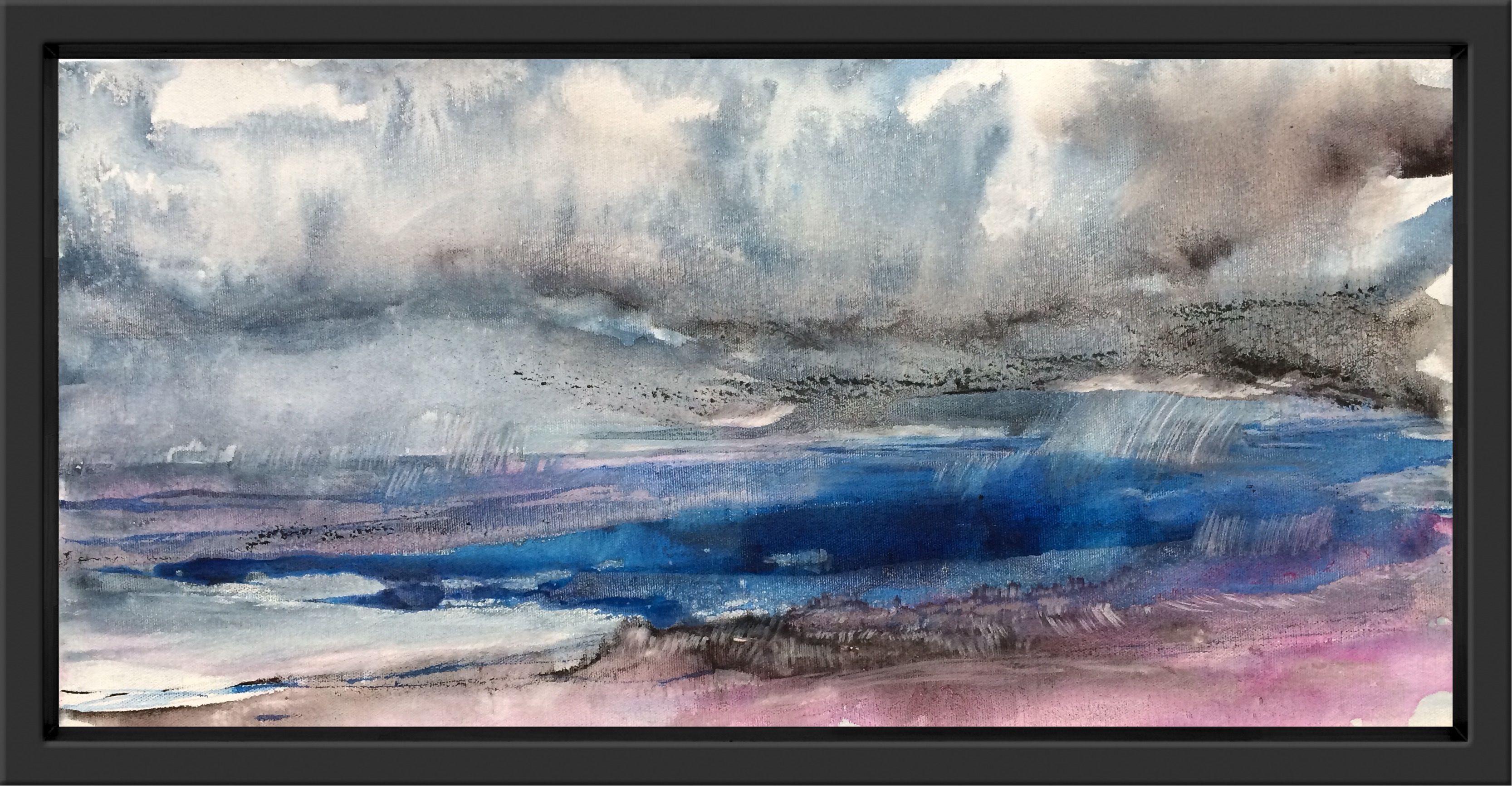 A stormy day at the sea can be a metaphor for inner feelings and emotions.... I love the beautiful traces and marks that come from this mixed media watercolor technique...  this painting is about light and wind and the beauty of storm with the light