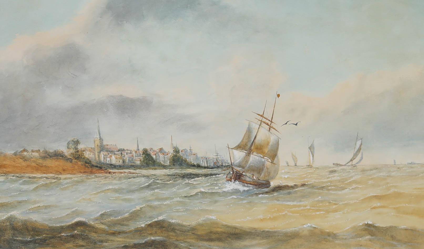 P. B - 1881 Watercolour, Boats Heading To Shore For Sale 1